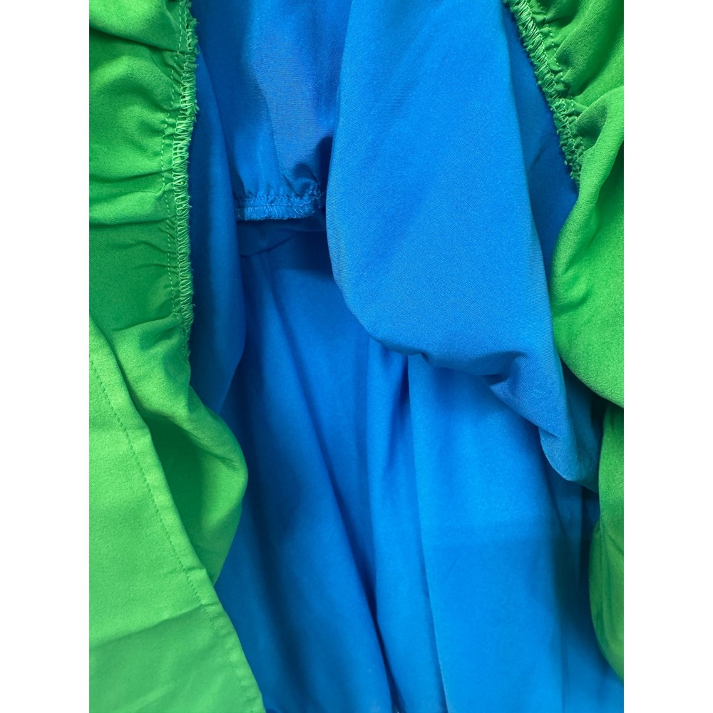 Entro Blue Green Puff Sleeve V Neck Tiered Knee Length Dopamine dressing - Picture 8 of 10